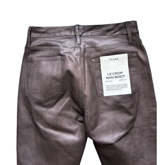 Frame Mahogany Le Crop Mini Boot Flare Jeans Size 25 Brown Bootcut Shiny NWT new - Picture 3 of 7